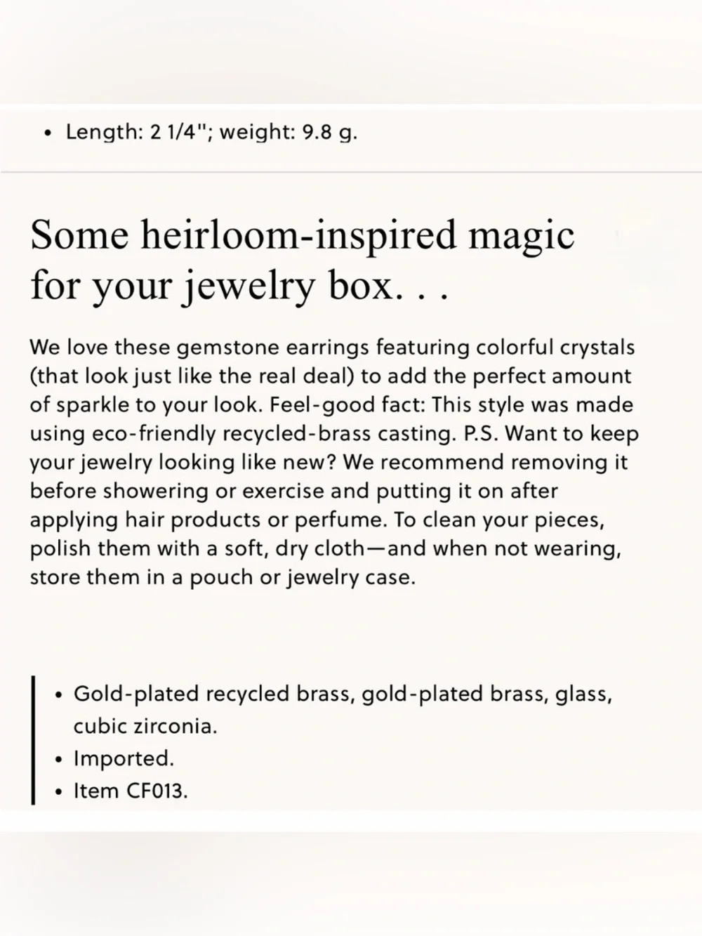 J. Crew Gemstone Drop Earrings